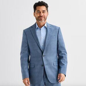 Stafford Mens Classic Fit Plaid Suit Jacket, Blue Plaid Sz 46 Long